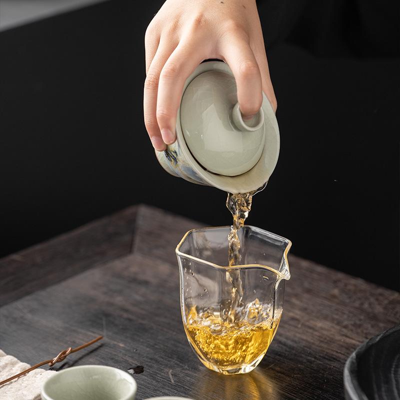 High-grade Gemstone Yellow Ru Kiln Cover Bowl Sancai Tea Bowl Qianli Jiangshan Hand-painted Kung Fu Tea Set Household Handmade Single