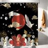 Japanese Shower Curtain, Black Gold Pine Tree Red Sun Abstract Asian Anime Shower Curtain Set for Bathrooom, Waterproof