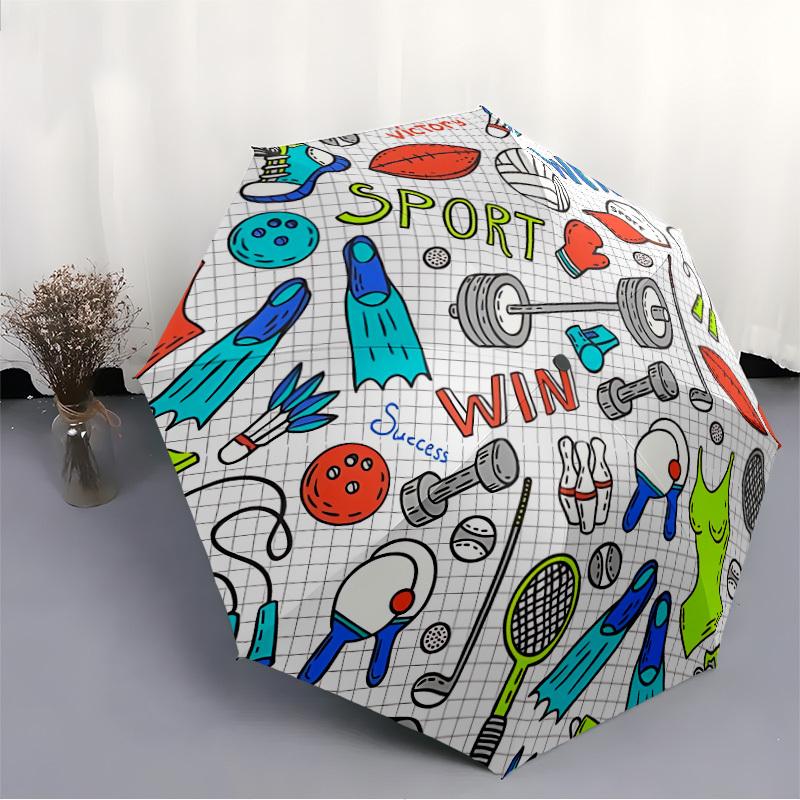 1pc Sports Equipment Print Automatic Umbrella Portable Home Essential Umbrella, Iron Umbrella Structure Suitable for All Seasons yy251123111