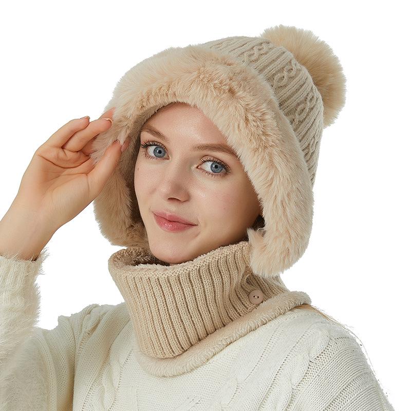 

Женский вязаный комплект шапка и шарф: Универсальный, Теплый, Защищающий уши, Европейско-американская мода для осени/зимы M (56-58 cm)