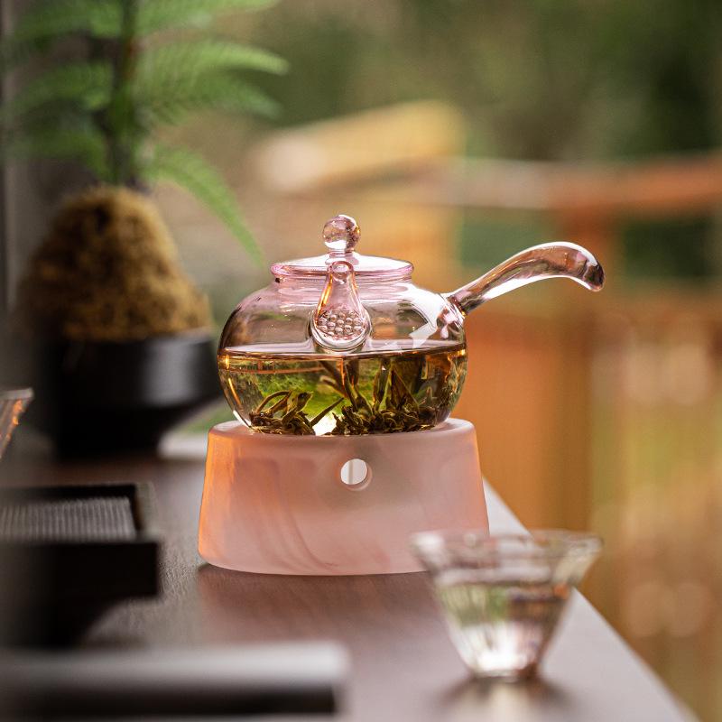 Green Tea Glass Teapot with Side Handle - Thickened, Heat-Resistant, Small Size for Tea Brewing