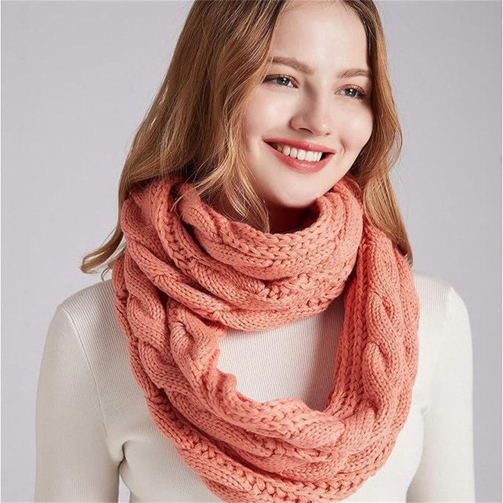 Winter Knitted Scarf Thickened Fleece Lined Warm Neck Warmer Cable Knit Pattern Soft Cozy for Cold Weather