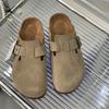 Vintage Boken Semi-drag 2025 Autumn New Suede Cork Flat-soled Muller Shoes Bag Head Slippers Boken Shoes Outside