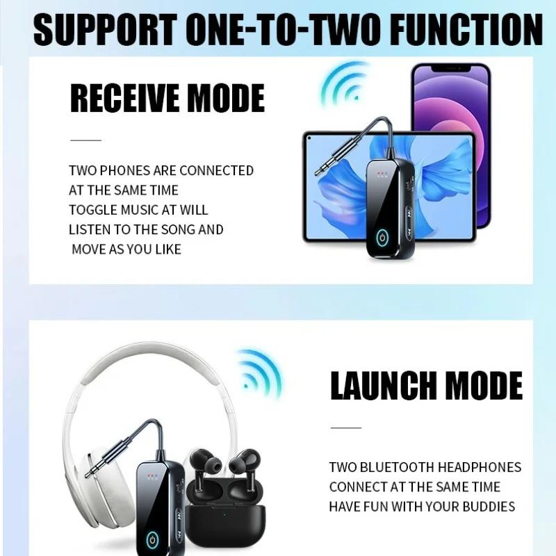 Bluetooth 5.4 Audio Receiver Transmitter 2 In 1 Stereo Wireless Adapter 3.5MM AUX With Mic For Car Airplane TV PC Speaker
