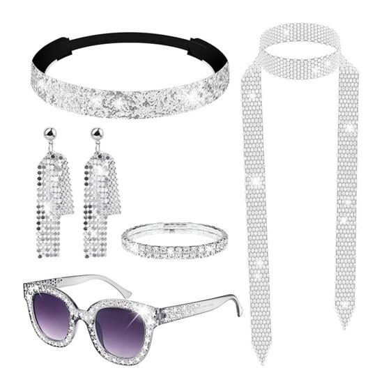 Kvinnor Hippie Kostym Accessoarer Paljett Smyckesset Örhängen Glasögon Pannband Armband Disco Festdräkter 1970-talsbal Bling Decor