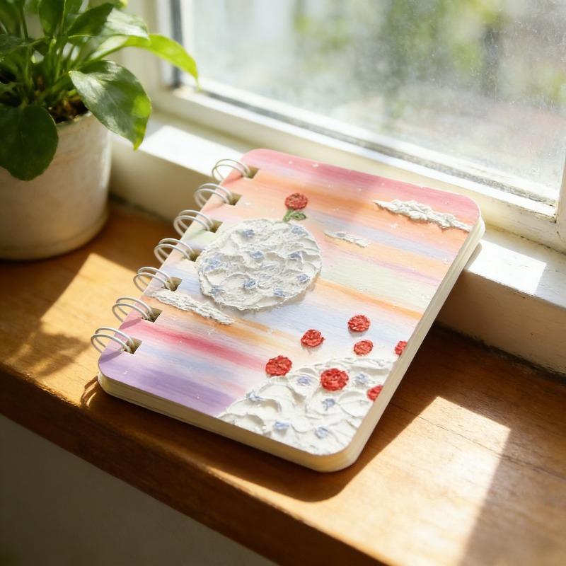 2Pcs Beautiful Spring Pattern Cartoon A7 Coil Book Pocket Mini Notebook Diary Portable Office Notepad Daily Weekly Planner School Supplies Holiday