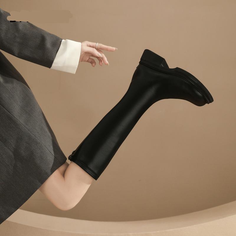 New elastic thin boots fashionable thick-soled knight boots rear zipper long boots slim high boots