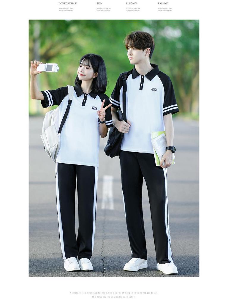 College Style Black Baseball Jacket Set for Students – 3-Piece Autumn Sports School Uniform