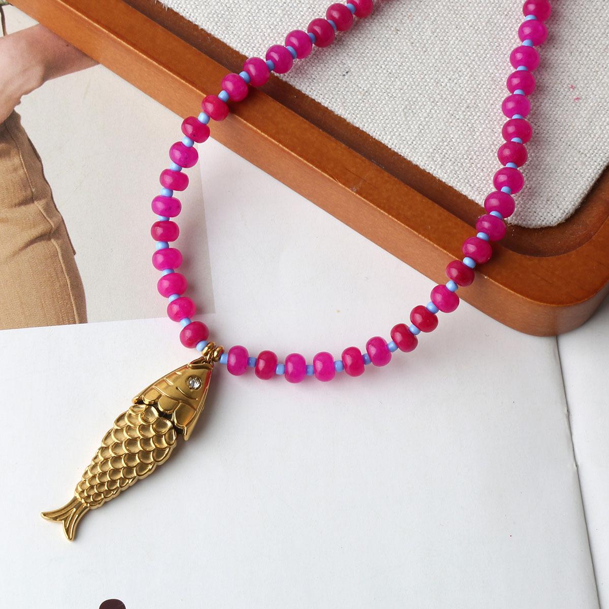 Fashion Trendy Gold-plated Stainless Steel Bamboo Chain Animal Shape Koi Fish Pendant Necklace for Women Trendy