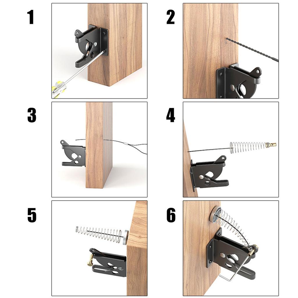 1/2Pcs Self-Locking Gate Latch Carbon Steel Automatic Gravity Lever Fence Gate Latch with Spring Cable Pull for Wood Fence Gate