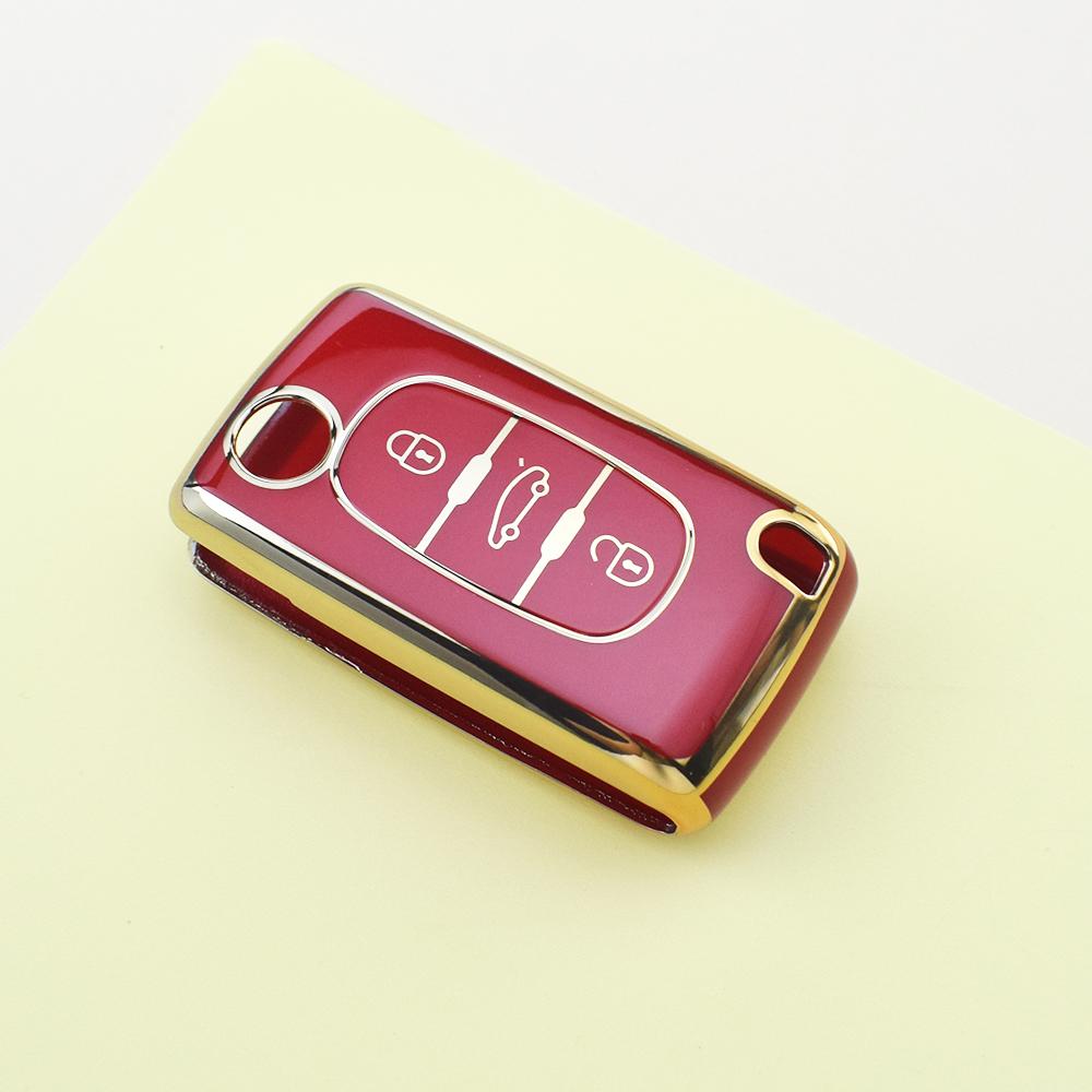 2/3 Buttons Fashion Gold Edge TPU Car Remote Key Case Cover Shell Fob Holder For Peugeot 607 3008 5008 107 207 307 308 407 For Citroen Xsara C5 C6 C8