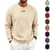 Men's Crew Neck Sweatshirt Solid Color Long Sleeve Pullover Top with Small Chest Label Casual Loose Fit Daily Wear Sweatshirt