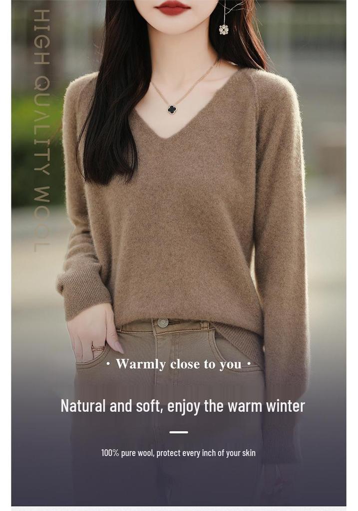 2024 Autumn/Winter Women's V-Neck Wool Knitwear - Stylish, Simple, Cozy Base Layer Sweater
