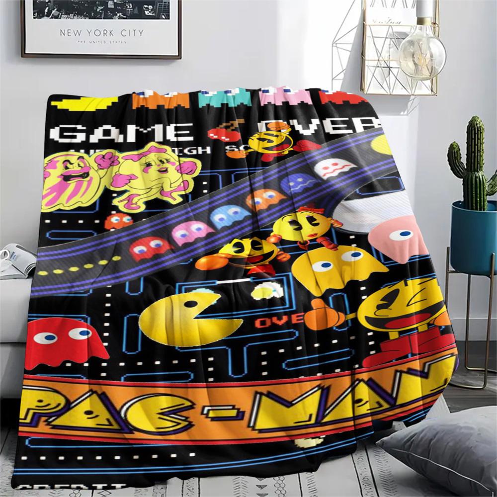1PC Pac-Man Patterned Flannel Blanket Suitable For All Seasons for Home Decor Warmth and Comfort Gifts Holiday Present