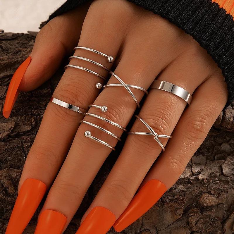 3Pcs Vintage Punk Moon Stars Rings for Women Retro Silver Color Geometric Sun Opening Knuckle Unisex Trendy Finger Ring Jewelry