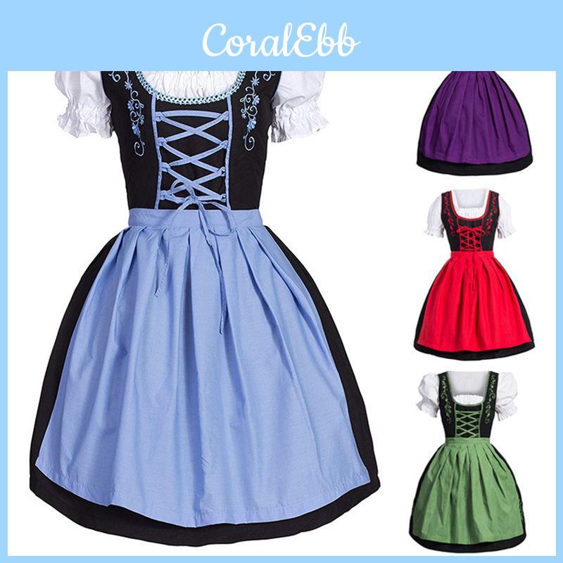 German Dirndl Dress With Middle Waist And Short Sleeves For Oktoberfest Events
