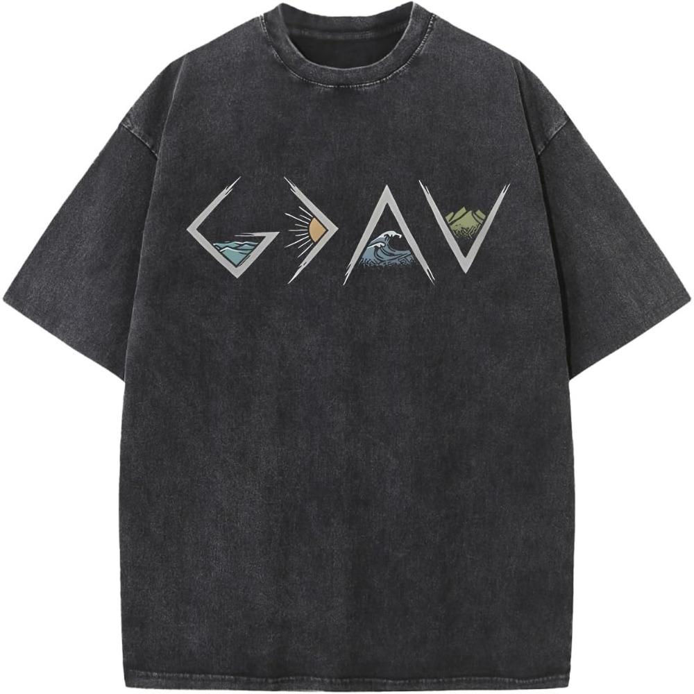 Camiseta con Estampado de Retrato Lavado Vintage Gráfico de Fe Religiosa Camiseta Casual Oversize de Manga Corta para Hombre Mujer