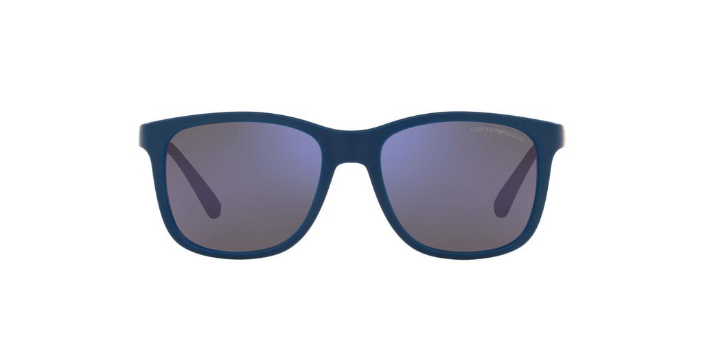 EMPORIO ARMANI Sunglasses EA4184F Matte Blue with Yellow Rubber and Dark Gray Water Mirror Polarized Lenses, Size 49