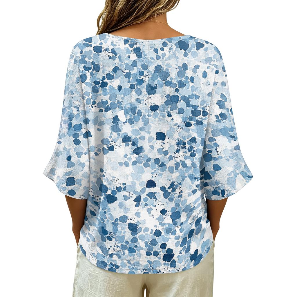 Women V Neck Vintage Floral Print Loose Fit Short Sleeve T Shirt Lightweight Breathable Soft Fabric Casual Top