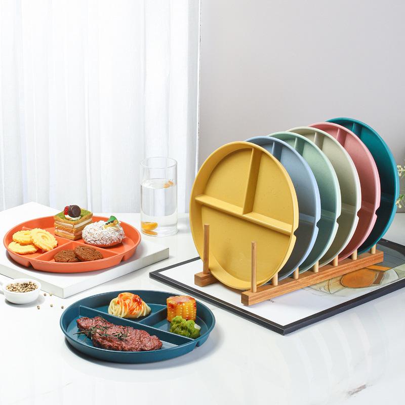 Fat Loss Portion Control Plate: Three-Compartment, Drop-Proof Wheat Straw Design, Color-Coded for Efficient Meal Planning.