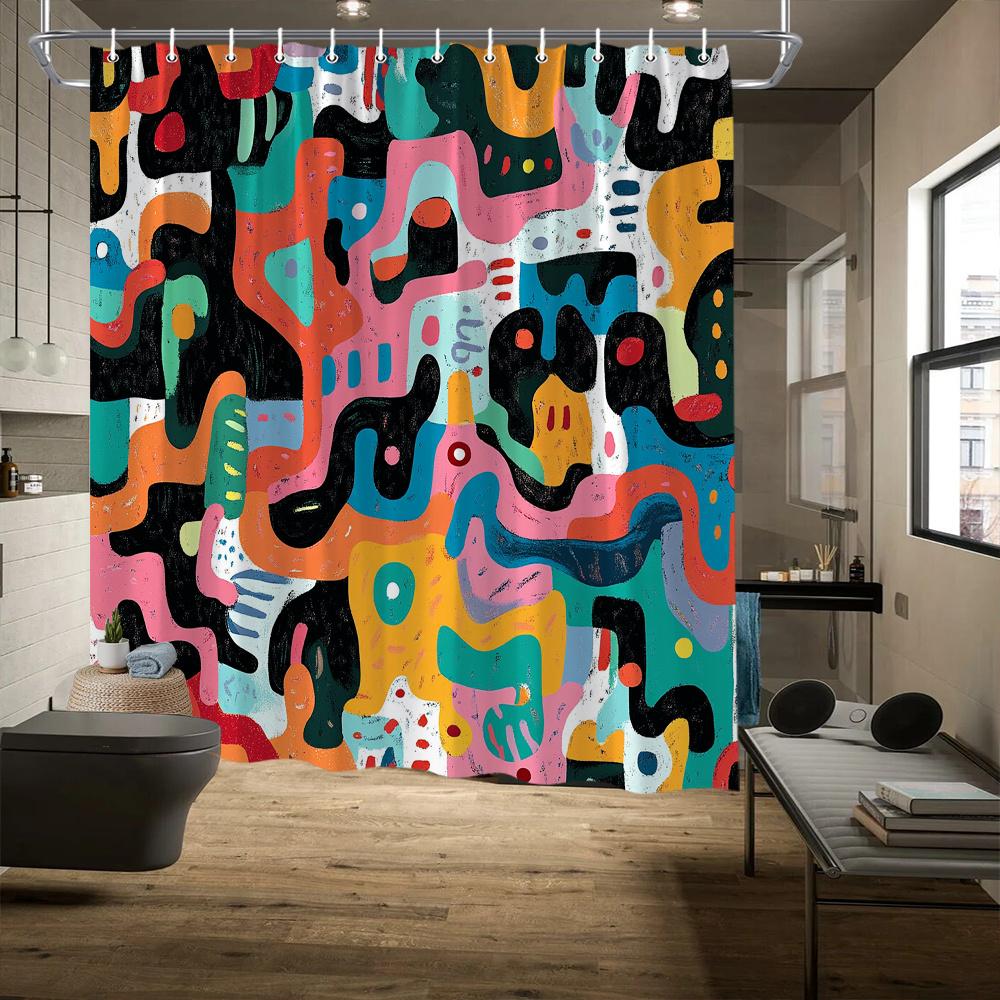

Vibrant Abstract Geometric Shower Curtain – Colorful Illusion Art, 72x72in, Modern Bath Decor, Includes Hooks 90x180cm35x71in