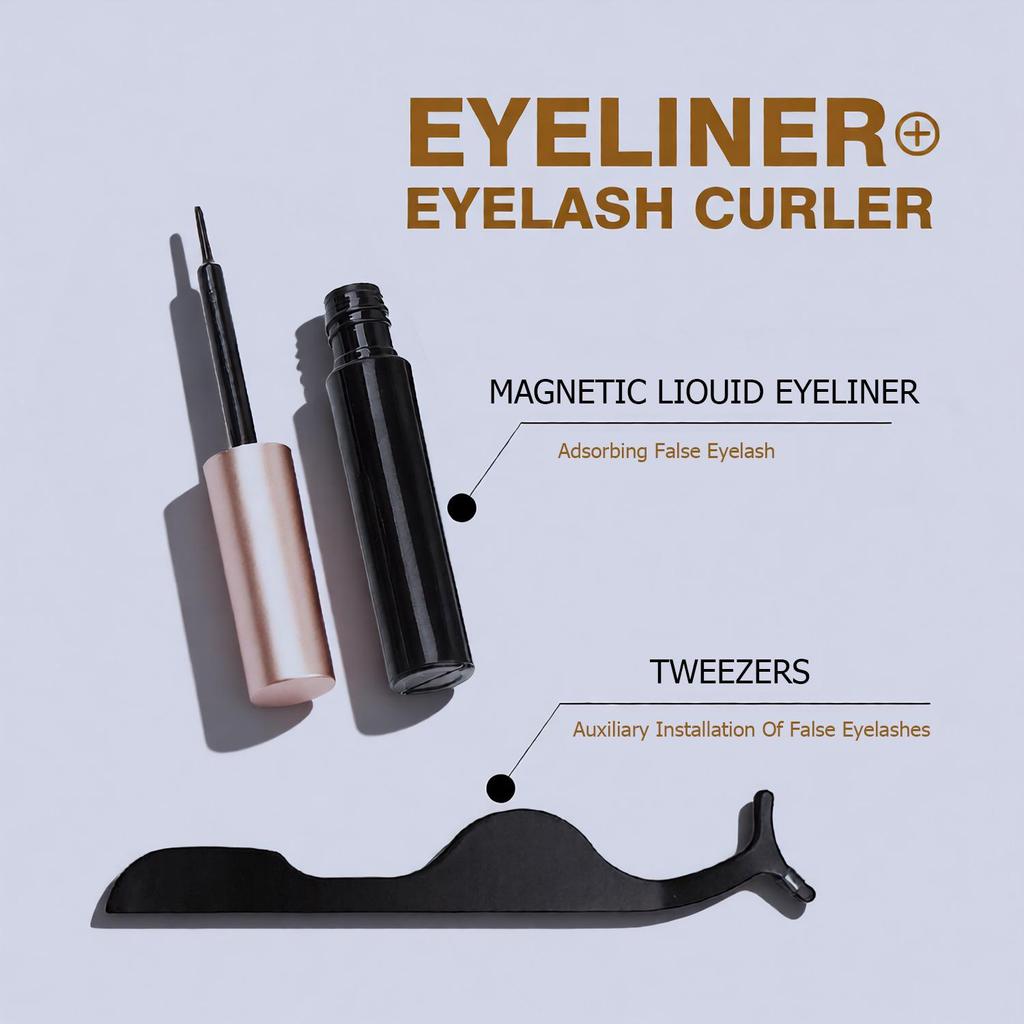 Magnetisches Set mit natürlichen, simulierten künstlichen Wimpern: 3 Paar mit abgewinkeltem Flügeldesign