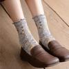 Harajuku Retro Damen Socken Japanischer Stil Kawaii Niedliche Rüschensocken Damen Ethnischer Stil Stickerei Vintage Mode Lange Socken Socken