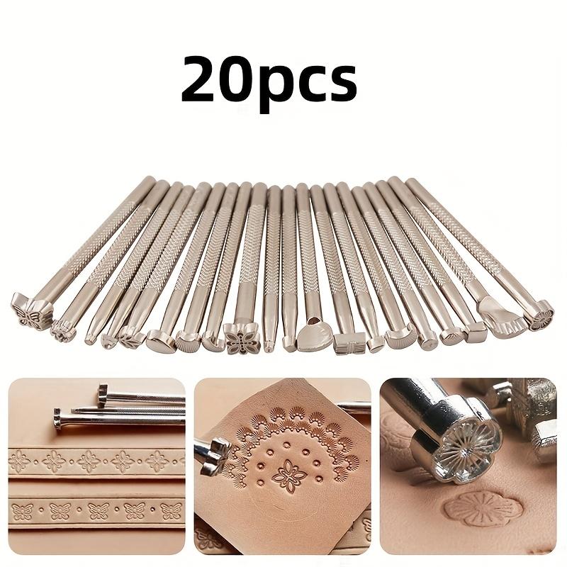 20 PCS Leather Stamping Tools,Different Shape Saddle Making Stamp Punch Set,Carving Leather Craft Stamp Tools for Craft DIY