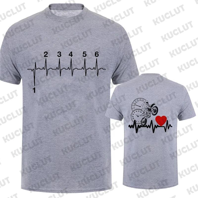 1N23456 Motorcycle Heartbeat Gear Shift Print T Shirt Motorbike Tee Print Race T-Shirt Autocycle Motorbike Speedometer T Shirt
