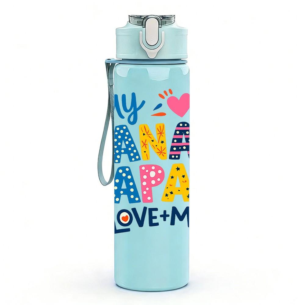 1PC My Nana Papa Love Me Family Art 750ml Color Plastic Sports Water Bottle Leakproof Flip Straw Lid Suitable for Sports Office Home Use