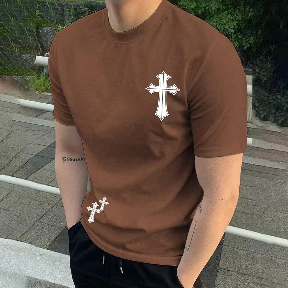 Módní triko s hip-hopovým křížem s grafickým potiskem 2024 nadměrná velikost s volným výstřihem do O Trička s krátkým rukávem Nové ležérní denní pánské oblečení