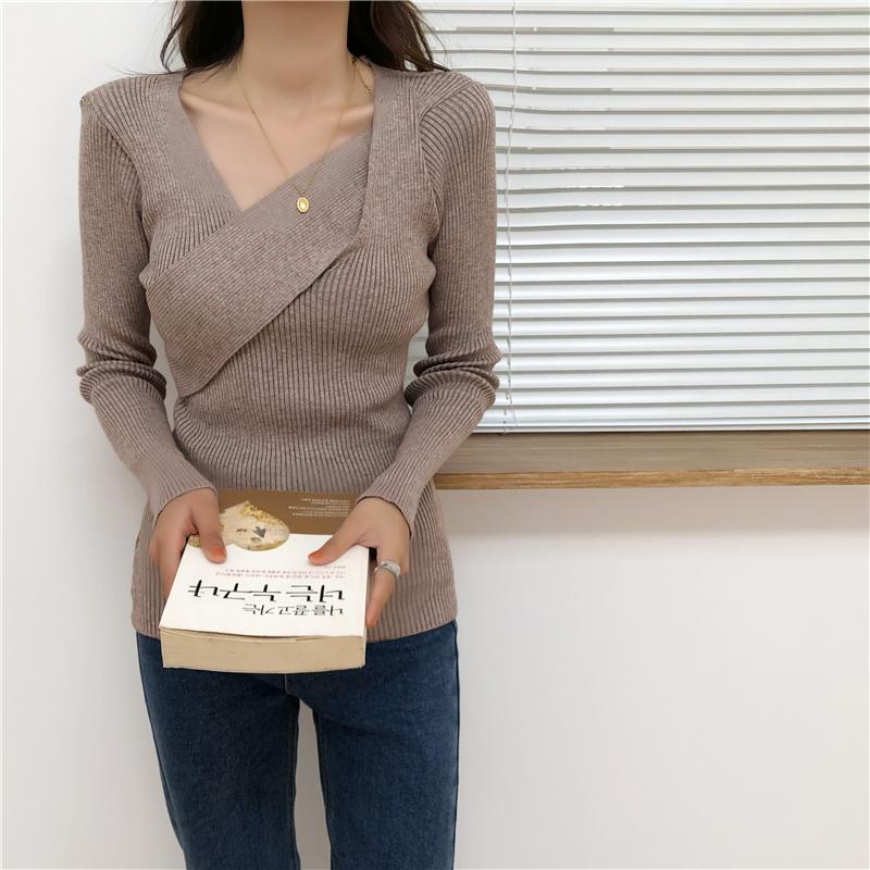 

Элегантный женский длинный рукав вязаный пуловер свитера новый осень и зима винтажная мода нестандартные топы облегающий повседневный базовый женский свитер 2423 One Size хаки