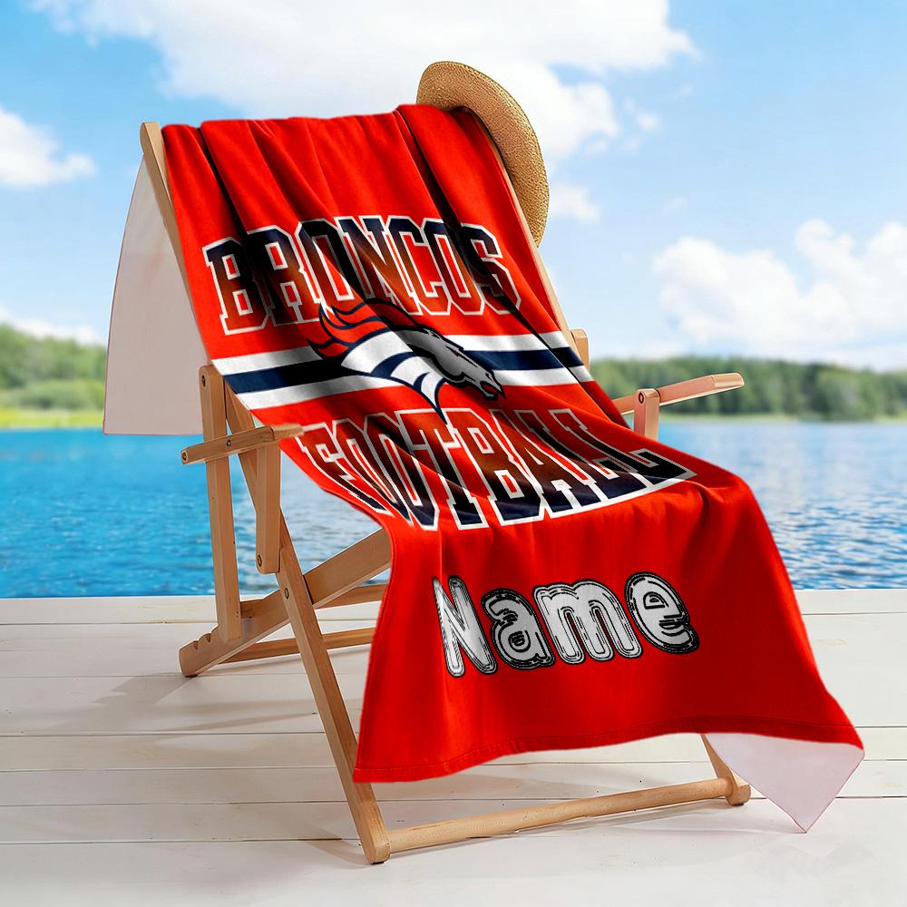 Denver Broncos Football Customize Your Name Beach Towel Super Soft & Absorbent Suitable for Swimming Gym Camping Yoga Vacation