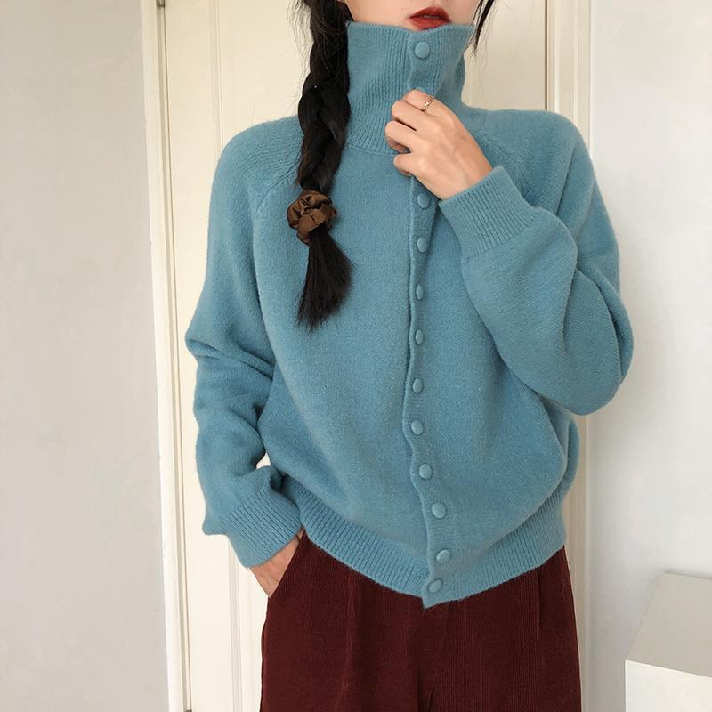 2026 Retro High-Neck Knit Women's Cardigan - Autumn Loose Fit Sweater