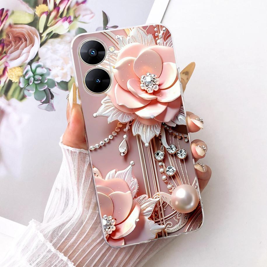 For Realme V30 Case RMX3619 Fashion Flower Bowknot Soft Silicone Back Cover For Realme V30T RMX3618 Fundas RealmeV30 Phone Shell