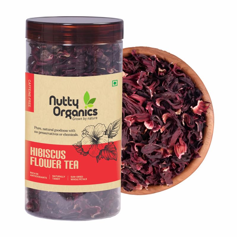 

Nutty Organics Hibiscus Tea | Supports Heart Health, Detox & Skin Glow | Herbal Caffeine-Free Infusion | 100g (100 Cups)