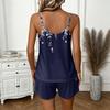 Women Summer Casual Two Piece Set Floral Print Tank Top Square Neck Sleeveless Sportswear With Pockets Drawstring Waist Shorts