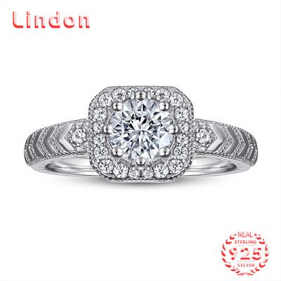 Lindon Classic 925 Sterling Silver Cyrkon Ring Ladies Biżuteria Obietnica ślubna Prezent