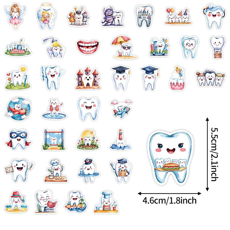 1 Roll 500Pcs Dental Defender Stickers Set With 10 Cute Designs For Teeth Protection Diy Decoration Gift Packaging Home Decor