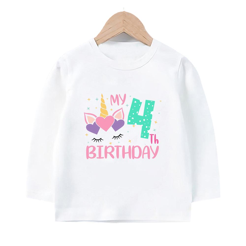 Kinder-Frühlings-Herbst-Geburtstagszahlen von 1–8 Jahren, bedrucktes, langärmliges Hemd, bedrucktes Top-Geschenk-T-Shirt für Mädchen