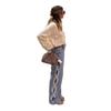Women's High-waisted Loose-fit Straight-leg Jeans with Side Cut-outs and A Distressed Wash