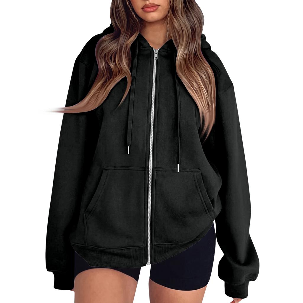 Women's Long Sleeve Color Hooded Sweatshirt Casual Pullover Top