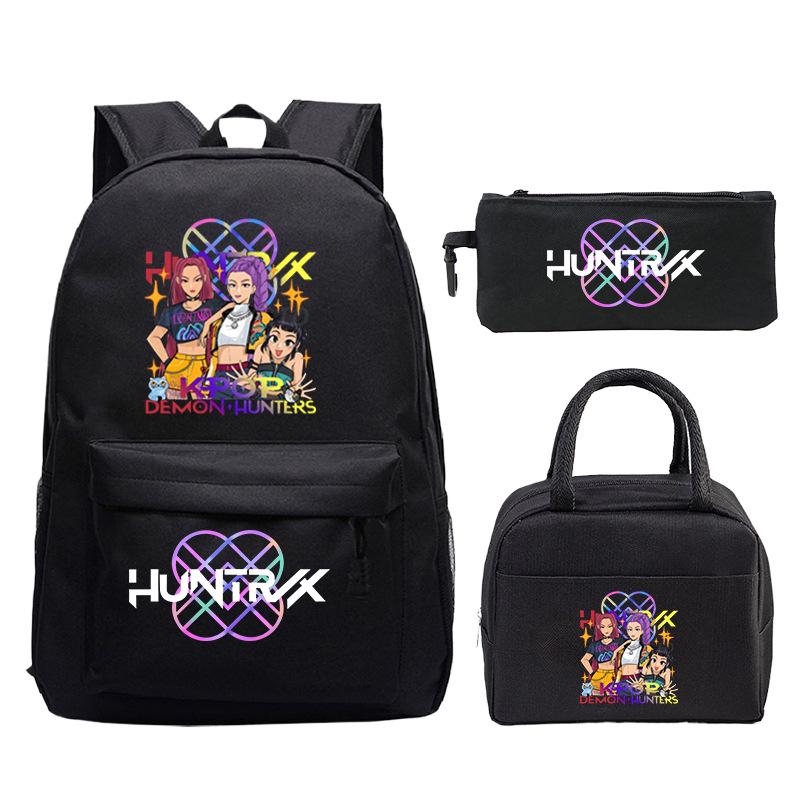 Demon Hunters Printed Children's Backpack Three-piece Campus Fashion Primary and Secondary School Students Large Capacity School Bag