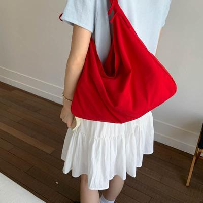 College Style Pleated Canvas Bag Women's New Trendy Fashion Summer Tote Bag Versatile Large-capacity Underarm Bag