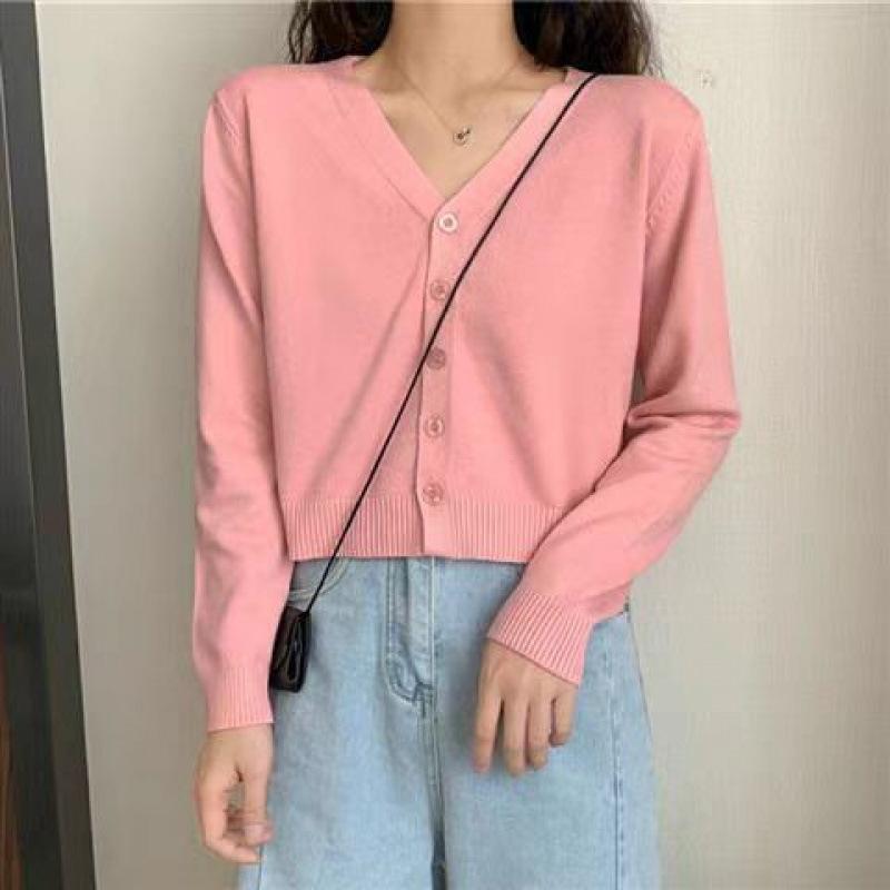 New Spring and Autumn Knitted Cardigan Women's Short with Long Sleeves and Thin with Sweater and Jacket Trend