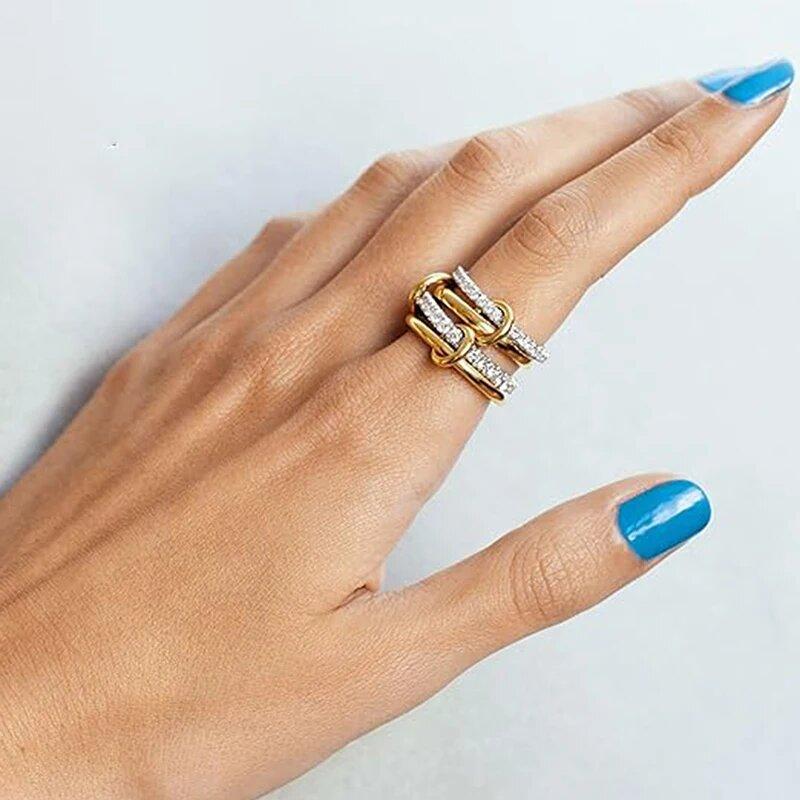 LATS Two-Color Four-Ring Stainless Steel Ring for Women Ins Style Hypoallergenic Stacking Finger Jewelry Accessories