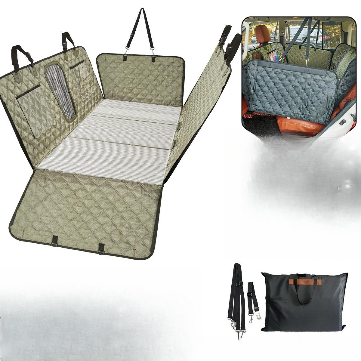 Three Panel Dog Car Seat Cover Rear Seat Extender Waterproof Pet Car Mat for Travel Essential F