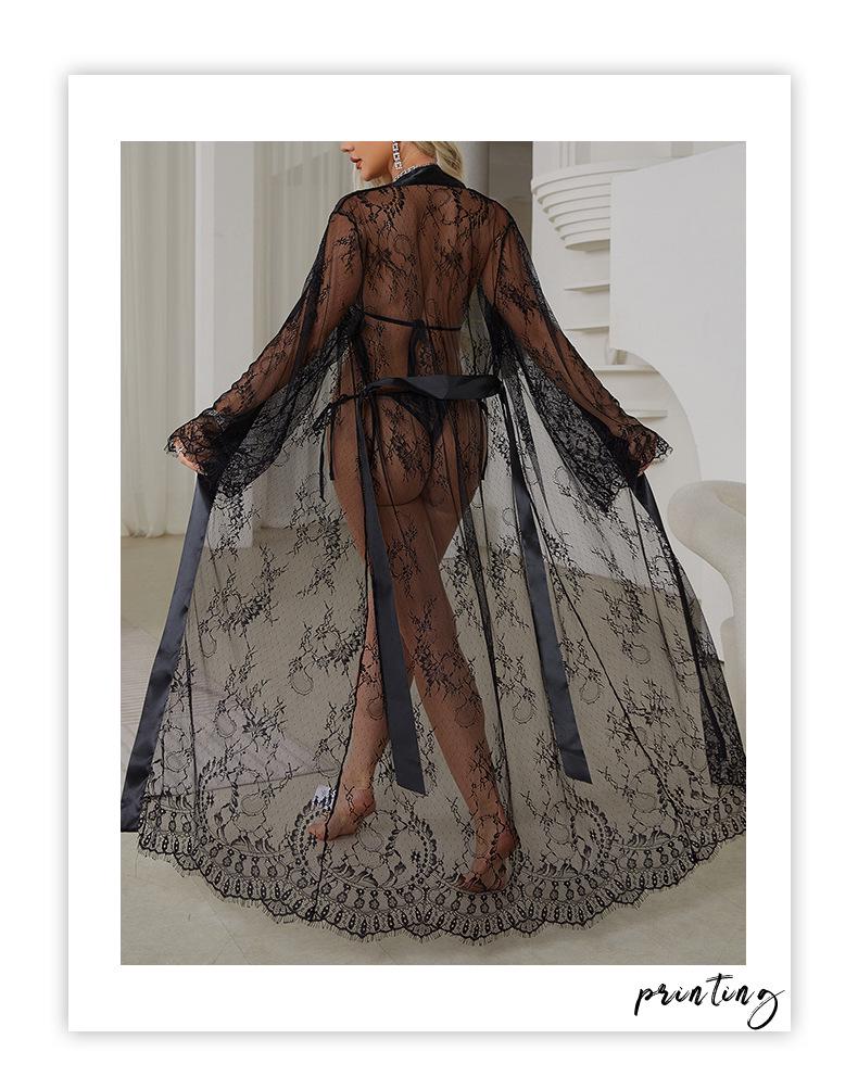 Feiyun Sexy Lace Trim See-Through Nightgown Pajamas Women's Outerwear Home Wear