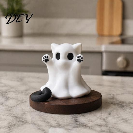 Small PVC Ghost Figurines Halloween Cat Statue, Cute Figurine, Cartoon Funny Lover Gifts Spooky Decoration for Home Office Desktop Decor Party Favors