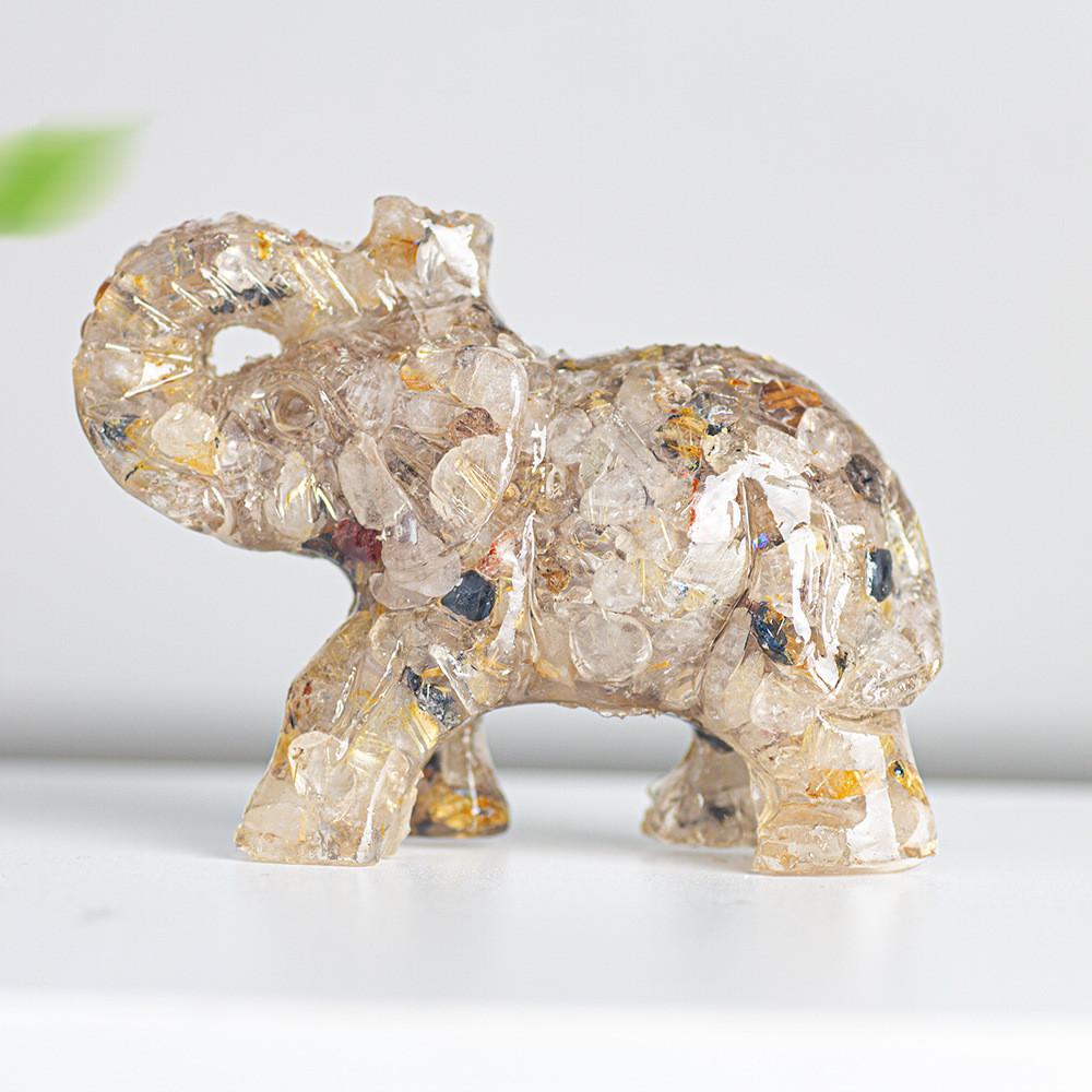 Crystal Elephant Resin Figurine With Semiprecious Stones For Office And Party Decoration